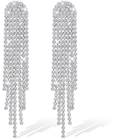 Boucles D'oreilles Strass, LucBuy Boucles D'oreilles Pendantes à Pampilles Argentées pour Femme, Bijoux Tendance, Légers et Ornés de Cristaux pour Mariage, Bal de Promo et Soirée (A)