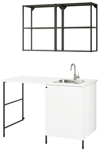 ENHET Förvaringskombination, antracit/vit, 139 x 63 x 87 cm