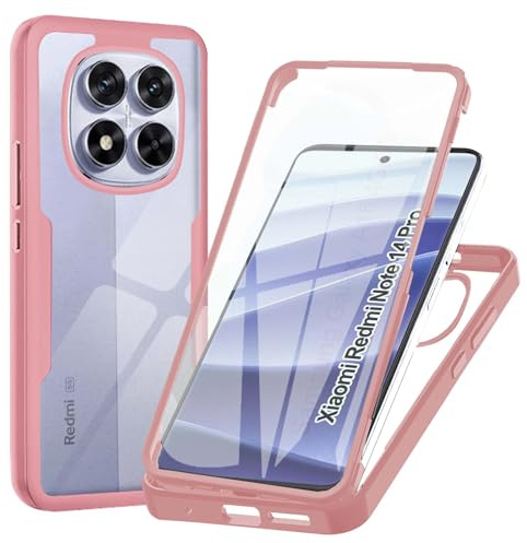 WeiCase Funda para xiaomi redmi Note 14 Pro 5G / redmi Note 14 Pro Plus 5G, Transparente 360° Protección Funda con Protector de Pantalla Integrado Antigolpes Silicona Carcasa, Rosa