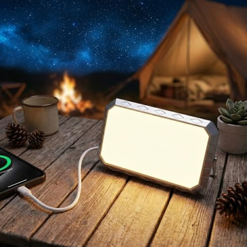 Tolesum LED Campinglampe mit Wireless Charging, 1000LM Akku Camping Laterne, 4000mAh Powerbank, 6 Modi Arbeitsleuchte mit Magnet & 180° Halterung, IP44 Wasserdicht für Werkstatt, Wandern, Notfall