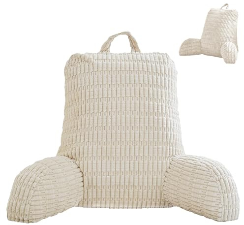 Jinfanshurich Lesekissen für Bett und Sofa, Sitzkissen mit Stützarm Rückenlehne für Erwachsene, Groß Rückenkissen zum Fernsehen, Lesen und Spielen mit Mobiltelefonen im Bett (Beige)