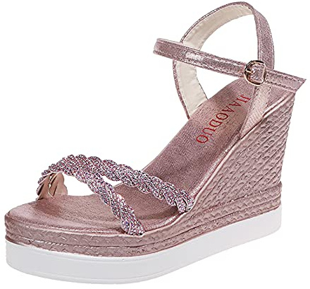 Cocila Sandalias De Verano Tacón Alto Para Mujer Casuales Plataforma Con Puntera Abierta Zapatos Toe Ladies Open Fashion Plataformas Tacones Cuñas Altas Mujeres Fucsia (Pink, 39) Negro Caminar