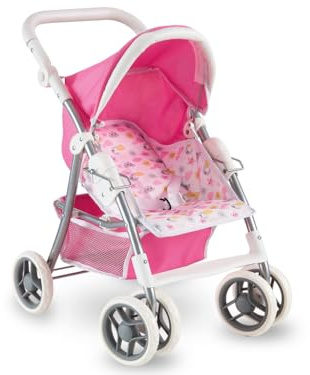 Teorema Giocattoli Passeggino per Bambole Leggero e Pieghevole, Carrozzina per Bambole con Cappotta Regolabile, Cesto Portaoggetti, Struttura in Metallo, Passeggino Giocattolo Bambina Manovrabile,Rosa