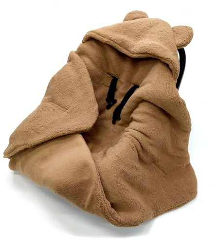 Einschlagdecke Babyschale Baby Decke Winter – Kinderwagenzubehör Neugeborene – Fußsack Autositz – 90x90cm – 3- und 5-Punkt-Gurtsystem – Winterdecke Baby – Neugeborenen Ausstattung 0–12 Monate - Toffee