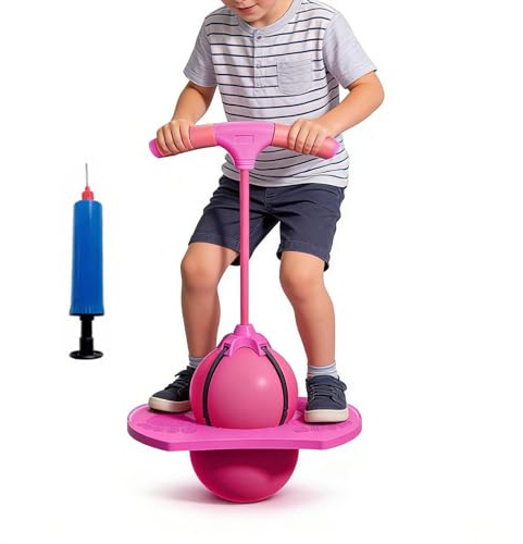 Pelota De Equilibrio para Saltar, Pelota Saltar Niños Adultos, Pelotas De Rebote Antideslizantes con Asa Y Bomba, Divertida Pelotas Equilibrio Saltars Interiores Exteriores, para Niñas Y Niños
