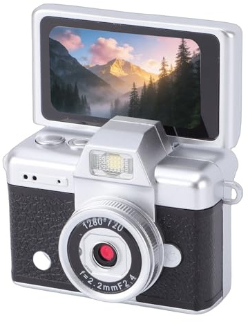 KIMISS Cámara Vlog Digital CCD, Pantalla Abatible de 1,47 Pulgadas Compacta, Videocámara Digital con Llavero Retro Portátil, con Batería de Litio para Selfies Vlogging
