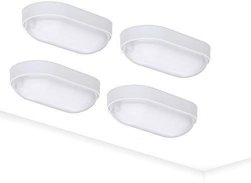 Oktaplex LED Kellerlampe BASE 230 V 9W IP65 Oval Deckenleuchte Weiß 4x | 800 lm, Neutralweiß 4000K, Feuchtraum geeignet, Decken- und Wandmontage, Robustes Kunststoffgehäuse
