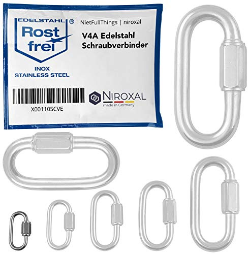 20 Stück 3mm Edelstahl Schraubverbinder V4A Schraubkarabiner Kettenverbinder 330 kg Schraubnotglied Schraubglied Schnellverbinder Schnellverschluss Schlüsselringe Notglied