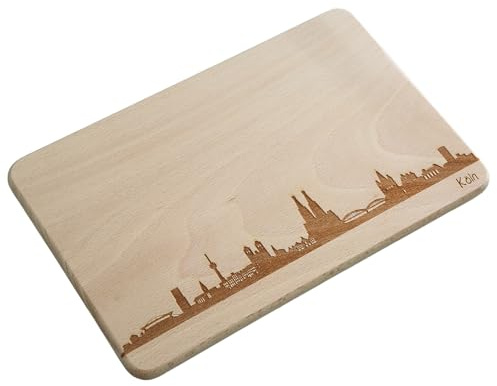 Brotzeitbrett mit Köln Skyline – Frühstücksbrettchen aus Buchenholz 22×14 cm – graviertes Holz Schneidebrett – Geschenkidee aus Nordrhein-Westfalen – ohne persönliche Gravur