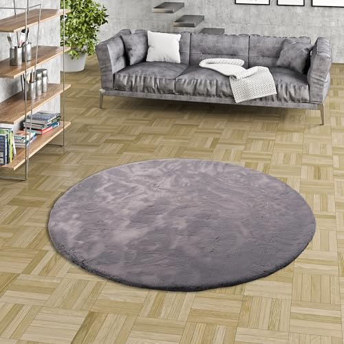 Pergamon Luxus Super Soft Fellteppich Plush Grau Rund in 3 Größen