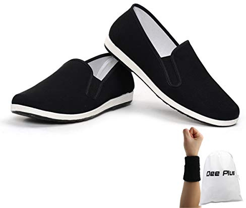 Dee Plus Tai Chi Kung Fu skor, herr kampsportskor dam Kung Fu skor Tai Chi tofflor, kinesisk traditionell pekingstil, gummisula unisex svart med handledsstöd, svart, 39 EU