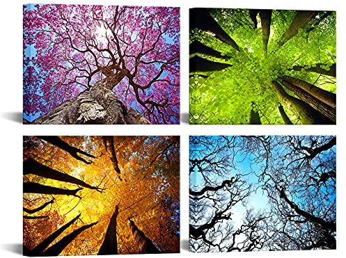 Nachic Wall 4teiliges Leinwandbild Frühling Sommer Herbst Winter Vier Jahreszeiten Baum Wald Bild Malerei Natur Landschaft Kunstwerk GicléeDruck Galerie Wrap für Schlafzimmer Badezimmer Dekor 30,5