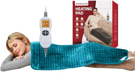 Ambershine 17''x33'' XXXL King Size Heating Pad with 12 Temperature Settings & 4 Auto-Off Countdown Timers, Pain Relief for Back/Neck/Shoulders/Abdomen/Legs, Christmas Gifts for mom dad (Light Teal)