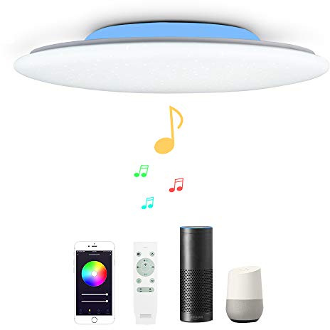 50CM 48W Sternenhimmel WIFI Musik Led Deckenleuchte Kompatibel Mit Amazon Alexa Google Home deckenlampe Mit bluetooth lautsprecher, RGB Farbwechsel Und fernbedienung Dimmbar Für Schlafzimme