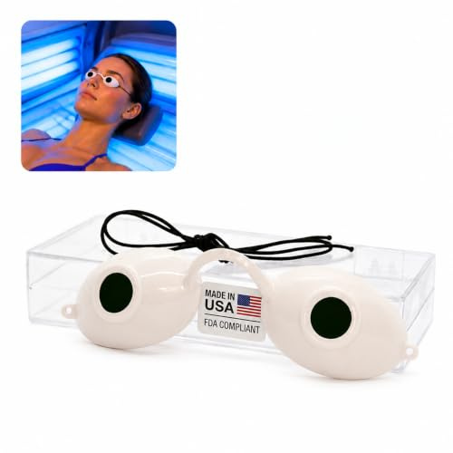 Super Sunnies UV Eye Protection, FDA Compliant Individual Tanning Bed Goggles Eyeshields, Glasses, With a Clear Case/Box (White)