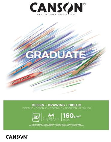 Canson Graduate - C400110365 Zeichenpapier - Zeichenblock, DIN A4, 30 Blatt, 160 g/m² Weiß