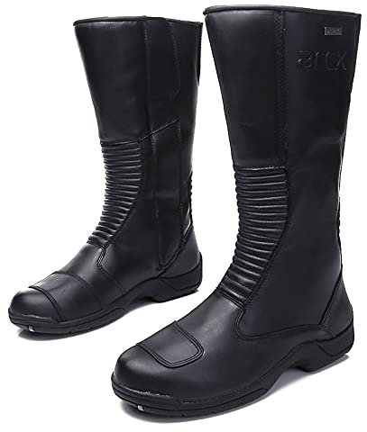 Sebasty Kuhfell Motorradstiefel Schuhe,Herren Dirt Bike Stiefel Kniehohe Motocross Stiefel,Anti-Fall Reitschuhe,Motorboote,Black-42