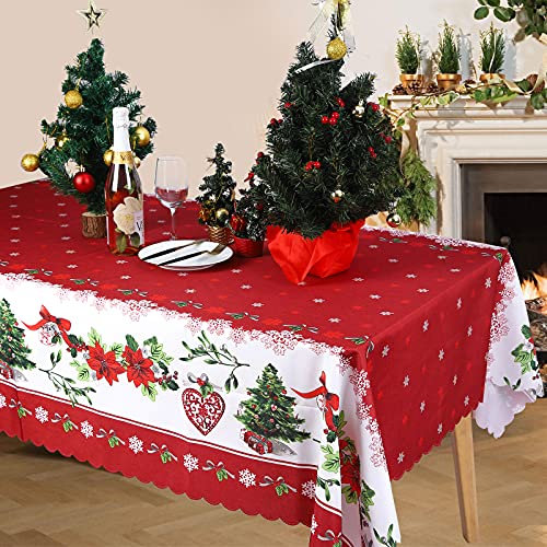 TSLBW Christmas Table Cloths Christmas Tablecloths Rectangular Washable Table Cover Stain-Resistant for Xmas New Year Decoration Xmas Party Home Decor Table Cloth to Sit 6 to10, 59 * 86 Inch