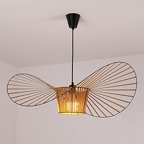 Ds UUby Vertigo Hängeleuchte Kronleuchter Vintage Pendelleuchte (Einstellbare Lampenhöhe) Fiberglas/Polyurethan Retro Hut Licht E27 Lichter für Restaurant Wohnzimmer Schatten Brown 140CM