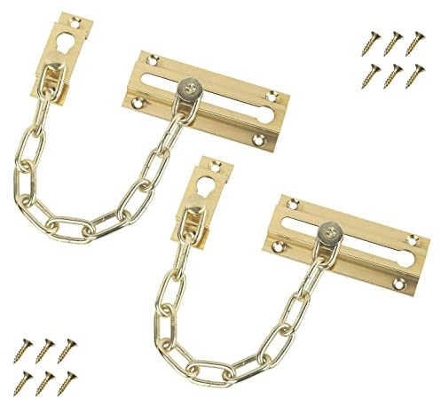 TERF® Robuste Türkette aus poliertem Messing, innen und außen, Begrenzungsbegrenzer, Sicherheitsschloss, Sicherheitskette für Holz- und uPVC-Türen, 2 Stück