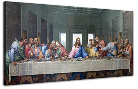 ZHONGYUTONG Das letzte Abendmahl Leinwand Bild mit Rahmen Leonardo da Vinci Berühmte Gemälde Reproduktion Klassische Jesus Kunstdruck für Küche Schlafzimmer Wohnzimmer (30x60cm)
