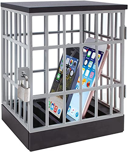 Invero Mobile Phone Jail Cell Lock Up Cage - Fun Novelty Locker, up to 6 Smartphones Includes Padlock and 2X Keys - Ideal for Dinners, Bedtimes and Family Time