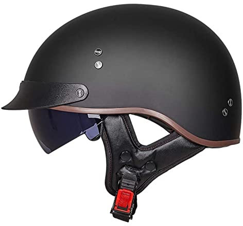 Halbschalenhelm DOT/ECE-Zertifizierter Jethelm Retro mit Visier Motorrad-Helm Brain-Cap Halbschale Retro Roller Helm Moped Halbschale Scooter-Helm Retro Half Helm für Cruiser Chopper 3,L