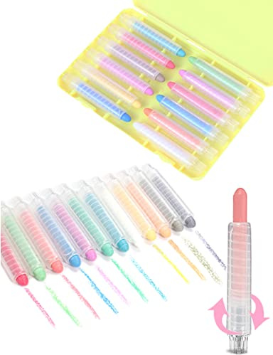 Lot de 12 Crayons Craie de Couleur Sans Poussière avec Porte-Craie Rétractile, Lavables Non Toxiques Craies de Coloriage Colorée pour Tableau blanc/noir, outils d'écriture
