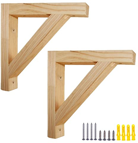 2 Stück Massivholz Regalhalterungen Wandmontage Holzregal Rechtwinklig Regalträger Umweltfreundlich, für Wohnzimmer, Küche, Schlafzimmer, Geschäft