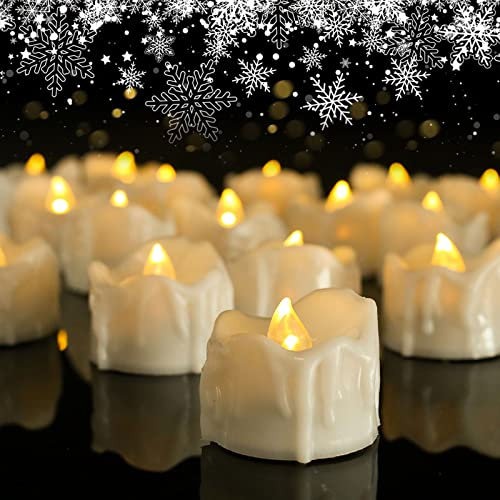 HoneTeek Candle Lights Battery Operated with Timer, 12Pcs Realistic Flameless Candles, Flickering Electric Led Tea Lights, Wax Drop Battery Tealight Candles for Christmas, Home Decor (Warm White)
