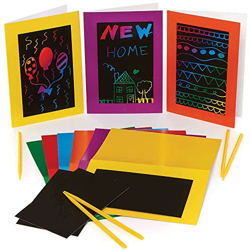 Baker Ross FC911 Blanke Kratz Kunst Karten - 6er Pack, Karten Basteln für Kinder, Größe 14 cm x 10 cm