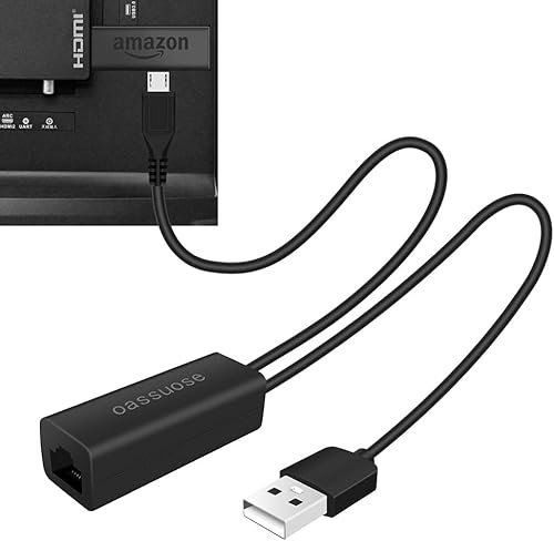 Oassuose Adaptador Ethernet para Fire TV Stick, adaptador Ethernet Fire Stick 4K, para Chromecast Ultra/Google Home Mini y otros televisores de transmisión. Adaptadores micro USB a RJ45 Ethernete, 3.3