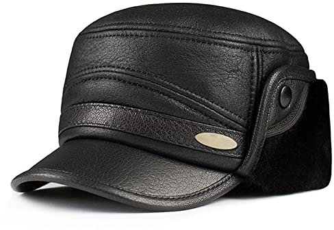 JIARY Mütze Herren,Fliegermütze,Outdoor-Lederhut Für Herren Mit Winddichter, Warmer Ohrenschützer-Lederhut,Trappermütze Aus Pelz Für Herren,Schwarz,XXL (59~60cm)