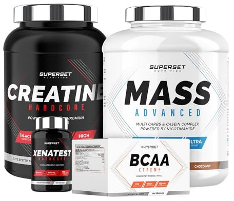 Superset Nutrition | Programme Prise De Masse Expert - Mass Advanced 2,5kg Choco Nut - Créatine HardcoreOrange - Bcaa Xtreme - Xenatest Hardcore