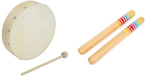 World Rhythm HD-8 Handtrommel & Small Foot by Legler small Foot Klangstäbe Sound aus Holz, Musikinstrument für Kinder, für Rhythmus-und Taktgefühl, ab 3 Jahren, 11496, Mehrfarbig
