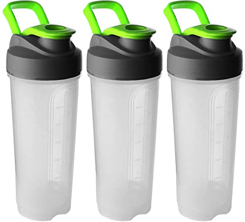 My-goodbuy24 Sport Trinkflasche, 3-teiliges Set - BPA Frei - 700ML Auslaufsicher Kunststoff Wasserflasche Sport, Sportflasche für Camping Freien, Outdoor, Yoga, Gym - Mit Tragegriff - 3 x Grün