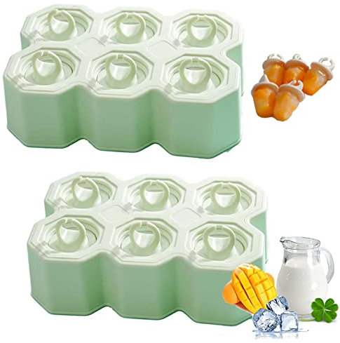 Popsicle Molds 2 Pcs,6 Cavity Ring Silicone Ice Cream Molds,BPA Free Popsicle Mold Reusable Easy Release Ice Pop Maker,Homemade Popsicle Mould,Green