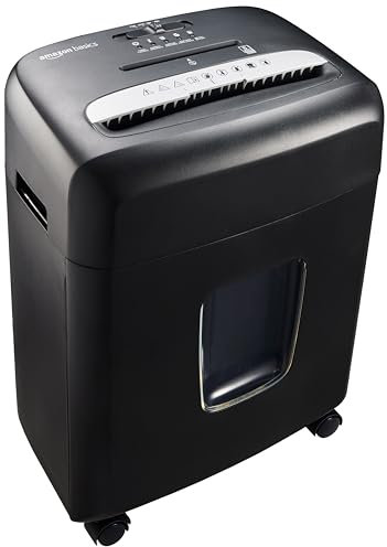 Amazon Basics Mikroschnitt Aktenvernichter für 8 Blätter, für Papier, CD und Kreditkarten Schredder, 8 Blatt (neues Modell), Schwarz, Schnitt in mikroskopische Fragmente