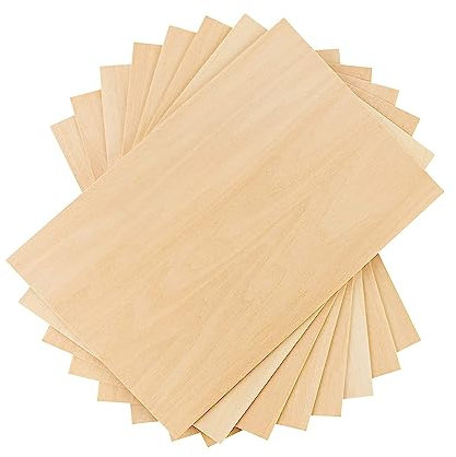 KALUROIL 10 PCS Legno grezzo compensato in tiglio - per modellismo, pirografia, traforo laser e fai-da-te(300 * 200 * 3mm)