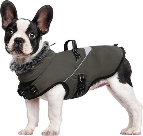 LIANZIMAU Wasserdichter Hundemantel mit Geschirr Wintermantel Hundepullover Fleece Reflektierende Hundejacke Regenmantel für kleine, mittlere und große Hunde