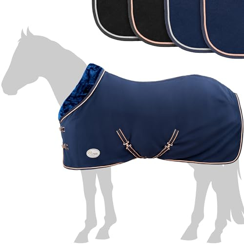 Esposita Esposita Abschwitzdecke Champion Edition Fleecedecke mit Kragen und Zierpaspel, Paradedecke, Showdecke (Navy/Rosegold, 155cm)
