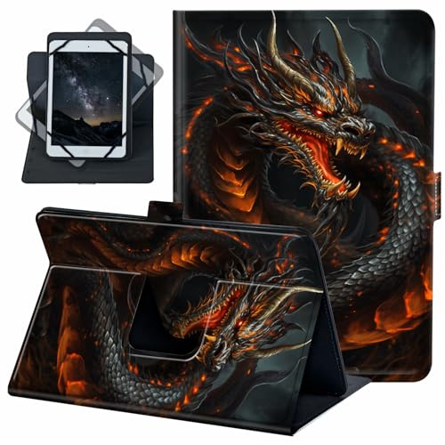 for Universal 10 10.1 Inch Android Tablet Case 360 Degree Rotating PU Leather Stand Folio Cover for iPad 9.7/10.2/10.5/Galaxy Tab 9-10.5/Fire HD 10 and More 9.0-10.5 Inch Tablet,Big Orange Dragon