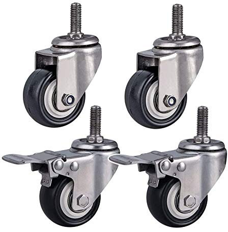 GArcan Lenkrollen mit Gewinde M8/M10/M12 für Möbel, 1,5''/2 Zoll (50 mm), strapazierfähig, 300 kg, geräuschlos, PU mit Bremse, drehbar, kleine Rollen für Tisch, Schreibtisch, Wagen, Babybett, 4 STK