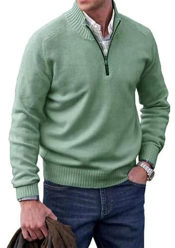 Beautyhis Suéter Básico de Cachemira con Cremallera para Hombre, Suéter de Punto Casual de Manga Larga, Verde, L