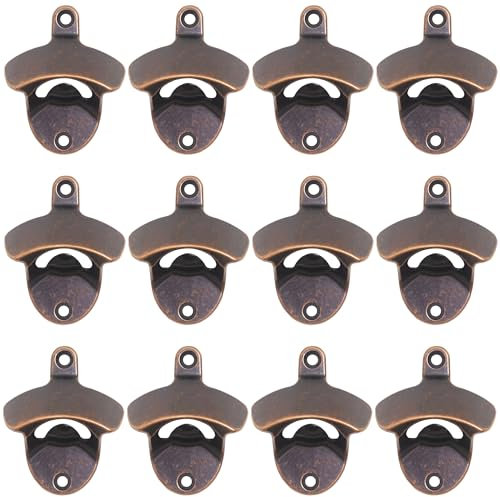 Luwanburg 12 abrebotellas rústico montado en la pared, acero inoxidable, abridor de botellas de cerveza con rosca para sala de juegos, hogar, cocina (cobre antiguo)