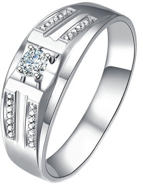 Ring Platin Herren, Ring Herren Weissgold PT950 Lab Diamant 0.14CT Weiß Rundschliff VVS mit 28 Diamant Natur 0.066CT G Größe 66 (21.0) Personalisiert