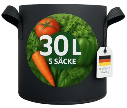 König Design 5X 30L Pflanzsack aus Vlies Stoff - 5er Set 30L Pflanztaschen aus 300 g/m² Filz & Vliesstoff - Pflanzgefäß Pflanzbeutel für Balkon Terrasse Gewächshaus & Garten