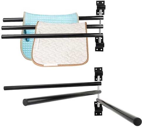 HDYEGY 2 Pack Saddle Pad Rack with 3 Bar,Wall Mounted Swinging Horse Blanket Rack for Hanging Blankets & Pads, Ideal for Horse Stall, Tack Room, Stable and Barn