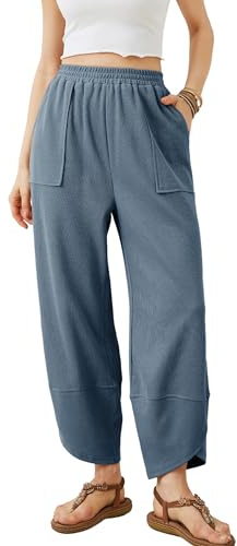 Xiaoxuemeng Womens Baggy Wide Leg Pants Casual Elastic Waisted Palazzo Harem Pants with Pockets(Dustyblue-S)