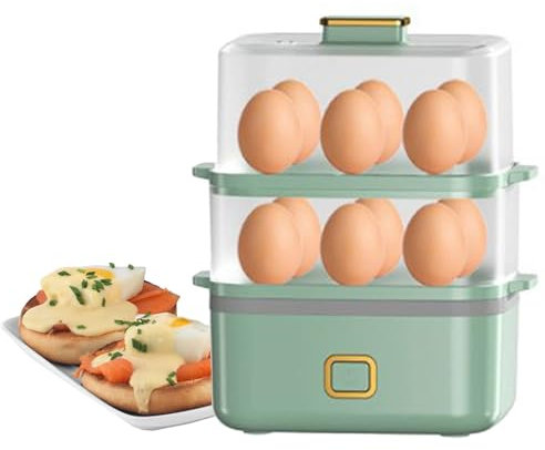 WBRSybUK Egg Cooker, 2 In 1 Egg Boiler And Poacher, Capacity for 12 Eggs, 250W Double-Layer Electric Egg Maker Multi-Functional Eggs Boiler Steamer Easy to Use
